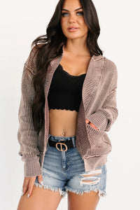 KaleaBoutique Stylish Mineral Wash Exposed Seam Patchwork Knit Open Sweater Cardigan - KaleaBoutique.com