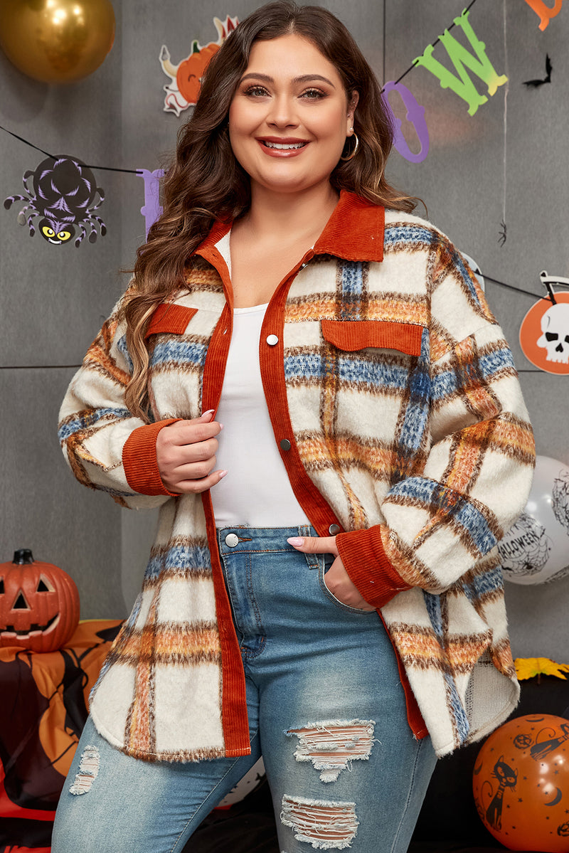 KaleaBoutique Plus Size Plaid Print Collared Buttoned Jacket - KaleaBoutique.com