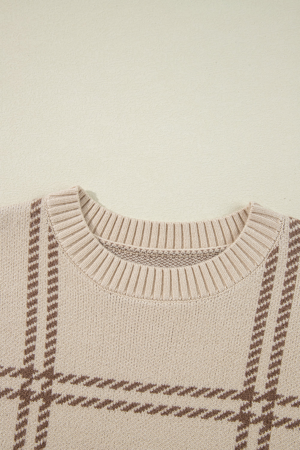 KaleaBoutique Plaid Pattern Knitted Drop Shoulder Sweater - KaleaBoutique.com