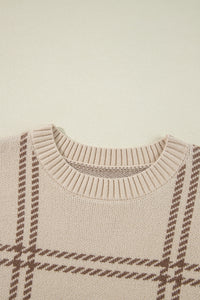 KaleaBoutique Plaid Pattern Knitted Drop Shoulder Sweater - KaleaBoutique.com