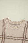 KaleaBoutique Plaid Pattern Knitted Drop Shoulder Sweater - KaleaBoutique.com