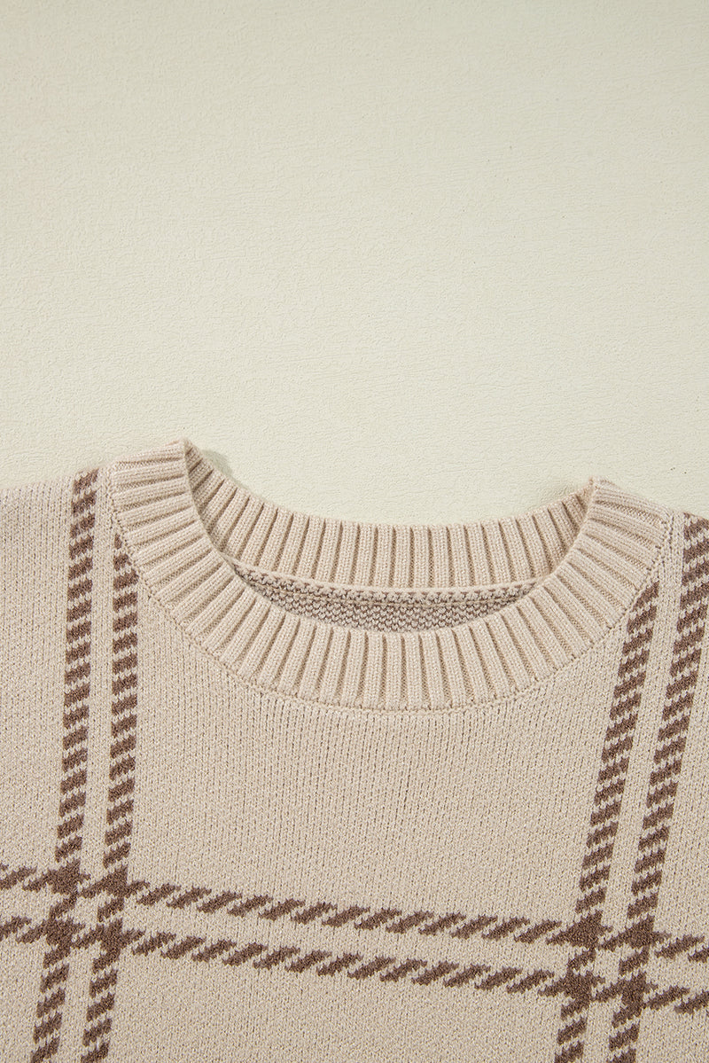 KaleaBoutique Plaid Pattern Knitted Drop Shoulder Sweater - KaleaBoutique.com