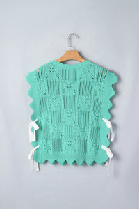 KaleaBoutique Stylish Pointelle Knit Patterned Scalloped Trim Short Sleeve Sweater - KaleaBoutique.com