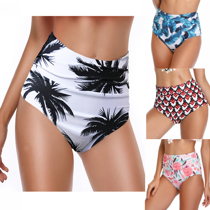 Women's High-Waist Ruched Front Printed Briefs Swim Bottoms - KaleaBoutique.com