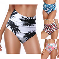 Women's High-Waist Ruched Front Printed Briefs Swim Bottoms - KaleaBoutique.com