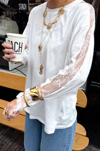 KaleaBoutique Stylish Lace Patchwork Round Neck Long Sleeve Top - KaleaBoutique.com
