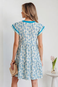 KaleaBoutique Stylish Floral Print Contrast Trim Flutter Sleeve Mini Dress - KaleaBoutique.com