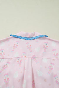 KaleaBoutique Stylish Bow Tie Front Christmas Nutcracker Long Sleeve Shirt Shorts Pajama Set - KaleaBoutique.com