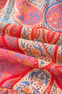 KaleaBoutique Comfortable Paisley Print V-Neck Short Sleeve Boho Maxi Dress with Ruffle Details