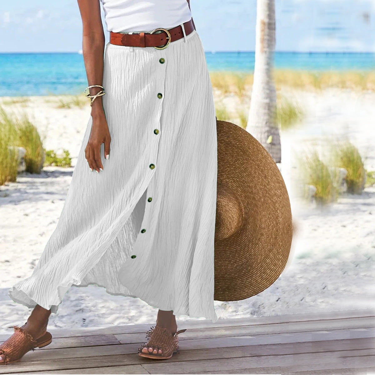 Women's Fashion Cotton Linen A-Line Hip Mid Waist Long Skirt - KaleaBoutique.com