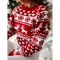 Women's Reindeer Snowflake and Heart Christmas Pullover Sweater - KaleaBoutique.com