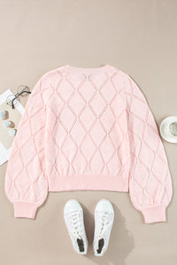 KaleaBoutique Openwork Plaid Puff Sleeve Cropped Sweater - KaleaBoutique.com