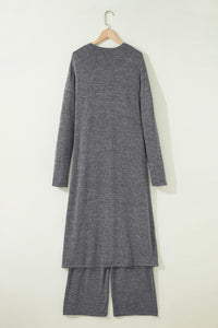 KaleaBoutique Stylish 3 Pcs V Neck T Shirt Ribbon Knot Pants Open Duster 3pcs Lounge Set - KaleaBoutique.com