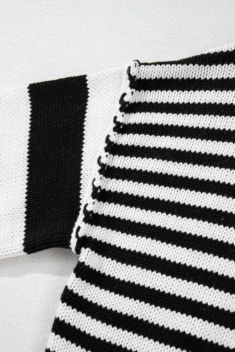 KaleaBoutique Stylish Striped Drop Shoulder Bishop Sleeve Knit Sweater - KaleaBoutique.com