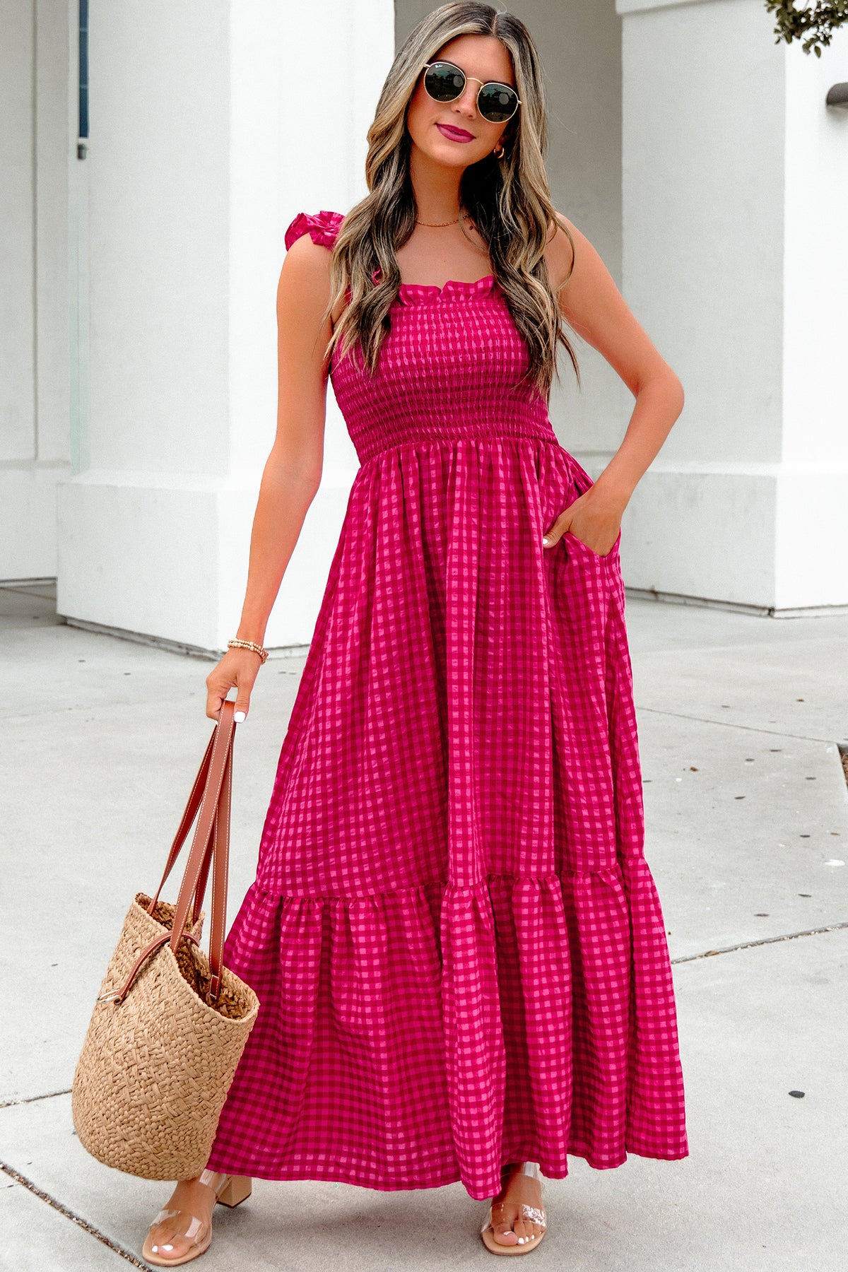 KaleaBoutique Comfortable Plaid Square Neck Fit-and-flared Vacation Sundress - KaleaBoutique.com