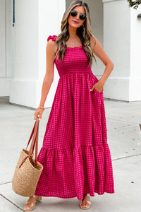 KaleaBoutique Comfortable Plaid Square Neck Fit-and-flared Vacation Sundress - KaleaBoutique.com