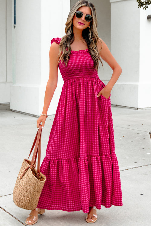 KaleaBoutique Comfortable Plaid Square Neck Fit-and-flared Vacation Sundress - KaleaBoutique.com