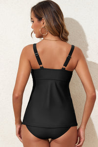 Crossed V Neck Adjustable Strap Babydoll Tankini Top - KaleaBoutique.com