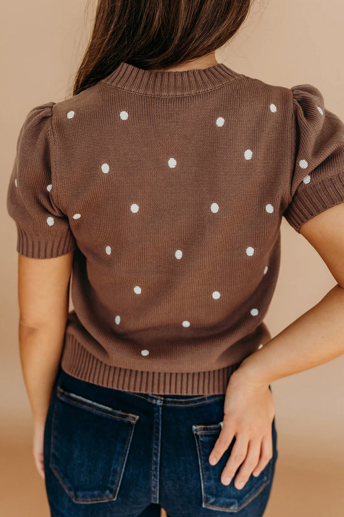 KaleaBoutique Comfortable Elegant Polka Dot Bubble Short Sleeve Sweater - KaleaBoutique.com