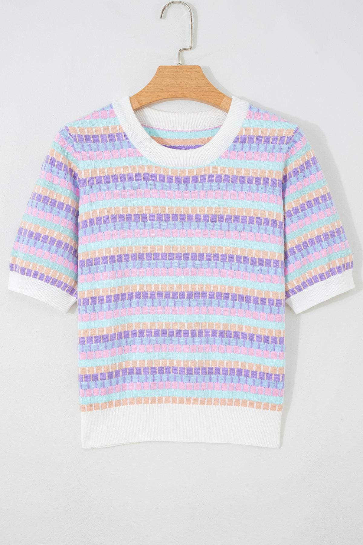 KaleaBoutique Comfortable Abstract Striped Knit Short Sleeve Sweater - KaleaBoutique.com
