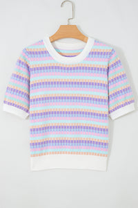 KaleaBoutique Comfortable Abstract Striped Knit Short Sleeve Sweater - KaleaBoutique.com