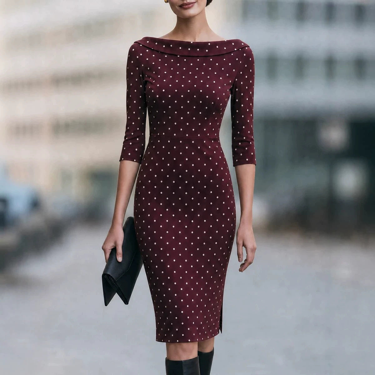 Women's Polka-Dot Three-Quarter-Sleeve Sheath Dress - KaleaBoutique.com