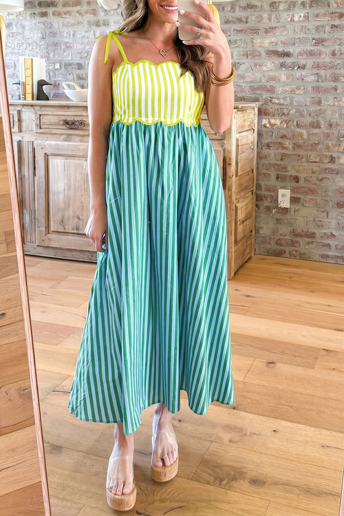 KaleaBoutique Stylish Scalloped Contrast Patchwork Knot Strap Midi Dress - KaleaBoutique.com