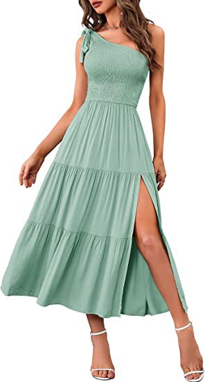 New Summer Fashion Women's One-shoulder Pleated Layered Hem Split Dress - KaleaBoutique.com