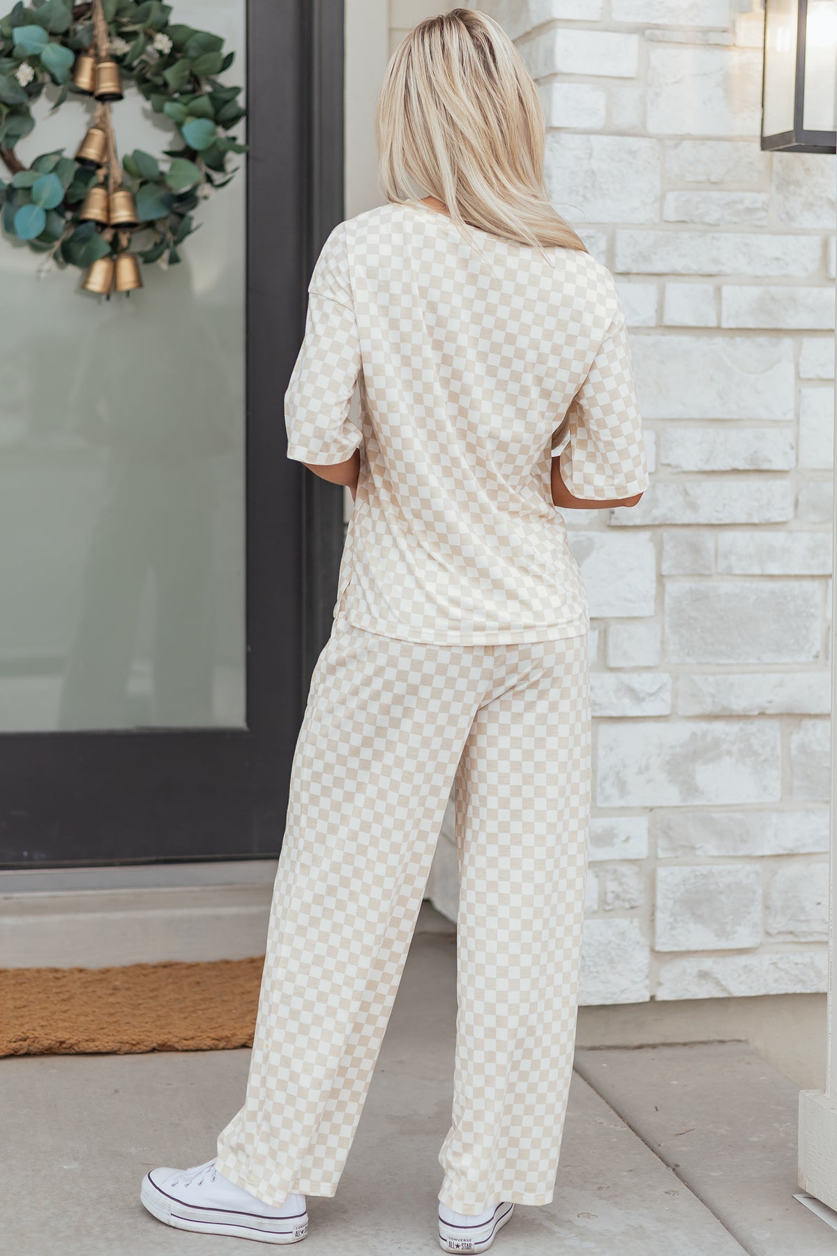 KaleaBoutique Comfortable Checkered Print Half Sleeve Tee 2pcs Lounge Pant Set - KaleaBoutique.com