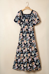 KaleaBoutique Comfortable Short Sleeve Smocked Detail High Waist Floral Maxi Dress - KaleaBoutique.com