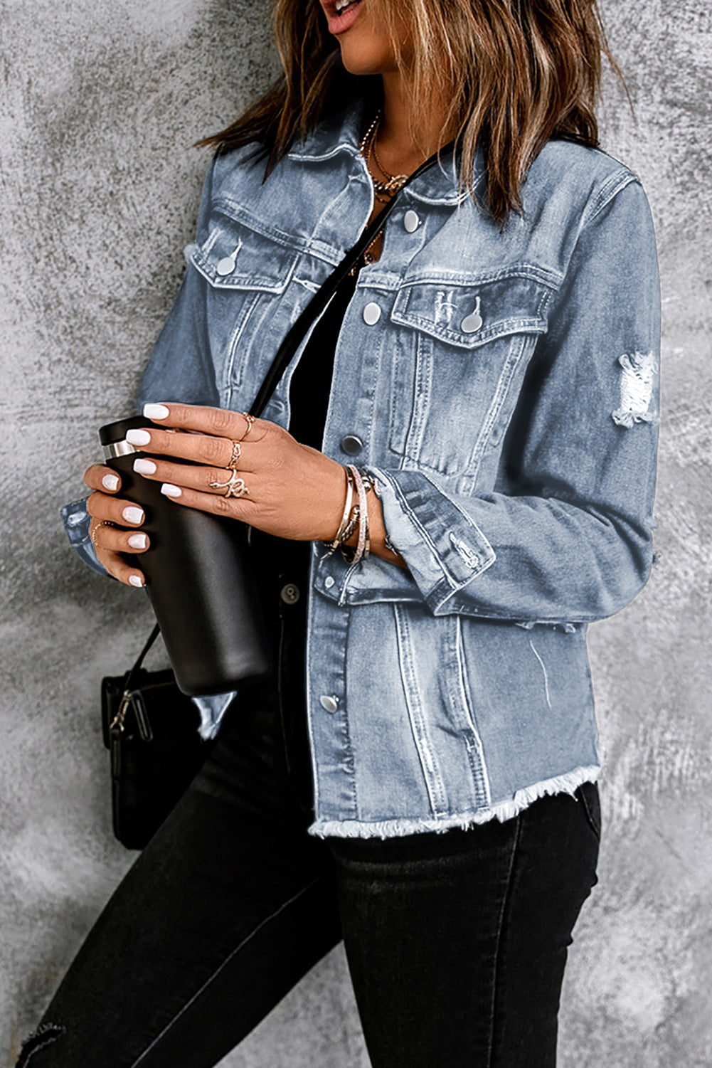 KaleaBoutieque Chic Lapel Distressed Raw Hem Buttons Denim Jacket - KaleaBoutique.com