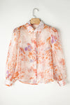 KaleaBoutique Floral Print Collared Balloon Sleeve Loose Shirt - KaleaBoutique.com