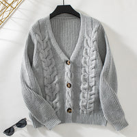 Women's Cable-Knit V-Neck Button-Front Cardigan - KaleaBoutique.com