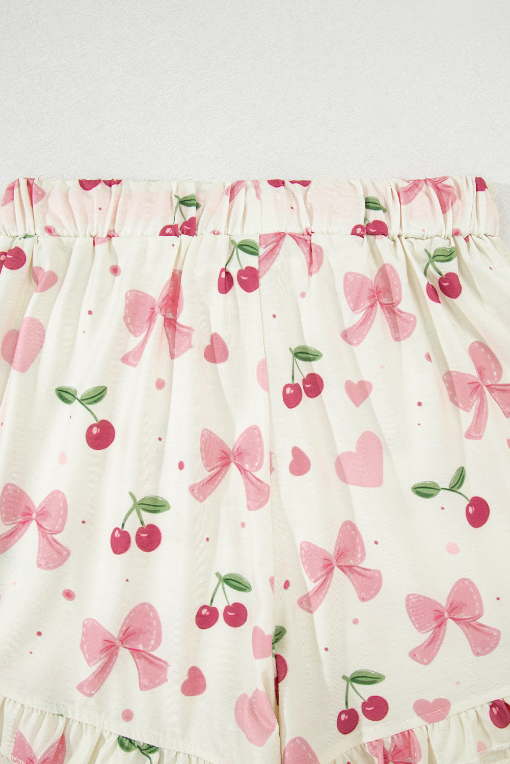 KaleaBoutique Comfortable Bow Fruit Print Contrast Pipping Short Pajamas Set - KaleaBoutique.com