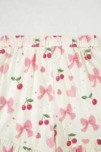 KaleaBoutique Comfortable Bow Fruit Print Contrast Pipping Short Pajamas Set - KaleaBoutique.com