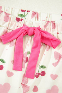 KaleaBoutique Comfortable Bow Fruit Print Contrast Pipping Short Pajamas Set - KaleaBoutique.com
