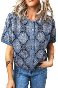 KaleaBoutique Stylish Short Sleeve Button Front Boho Knit Top Cardigan - KaleaBoutique.com