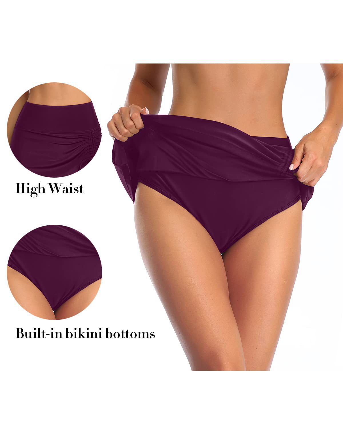 Women's High-Waist Side Tie Swim Skirt with Built-In Briefs - KaleaBoutique.com