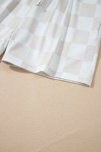 KaleaBoutique Stylish Checkered V Neck Tee Drawstring Shorts Lounge Set - KaleaBoutique.com