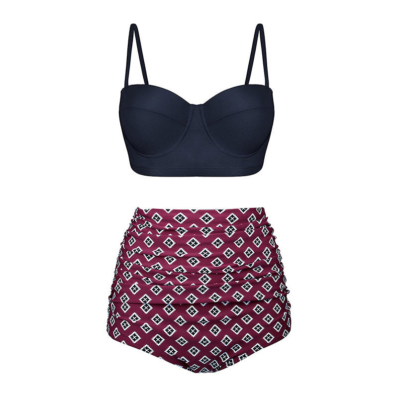 Women's High-Waist Ruched Tankini Set with Underwire Top - KaleaBoutique.com