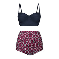 Women's High-Waist Ruched Tankini Set with Underwire Top - KaleaBoutique.com