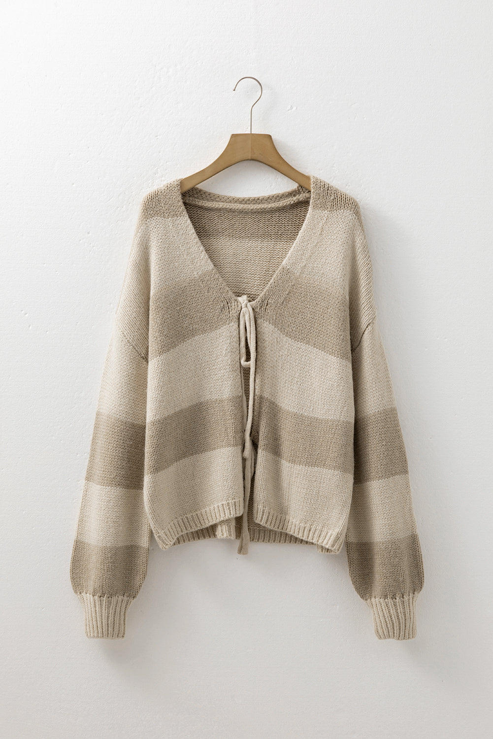 KaleaBoutique Comfortable Striped Color Block Brushed Knit Bow Tie Front Sweater Cardigan - KaleaBoutique.com