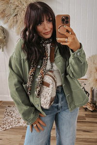 Patched Pocket Collared Button Front Boyfriend Denim Jacket - KaleaBoutique.com