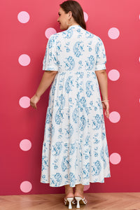 Sky Blue Plus Size Geometric Floral Tiered Maxi Dress - KaleaBoutique.com