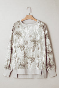 KaleaBoutique Stylish Leafy Camo Print Exposed Seam Patchwork Baggy Slit Sweatshirt - KaleaBoutique.com