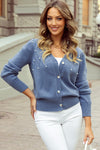 KaleaBoutique Textured Knit Pearl Beaded Button Up Cardigan - KaleaBoutique.com