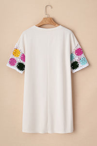 KaleaBoutique Stylish Floral Crochet Splicing Sleeve T Shirt Dress - KaleaBoutique.com