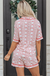 KaleaBoutique Stylish Cute Bow Heart Print Ribbon Decor Short 2pcs Pajama Set - KaleaBoutique.com