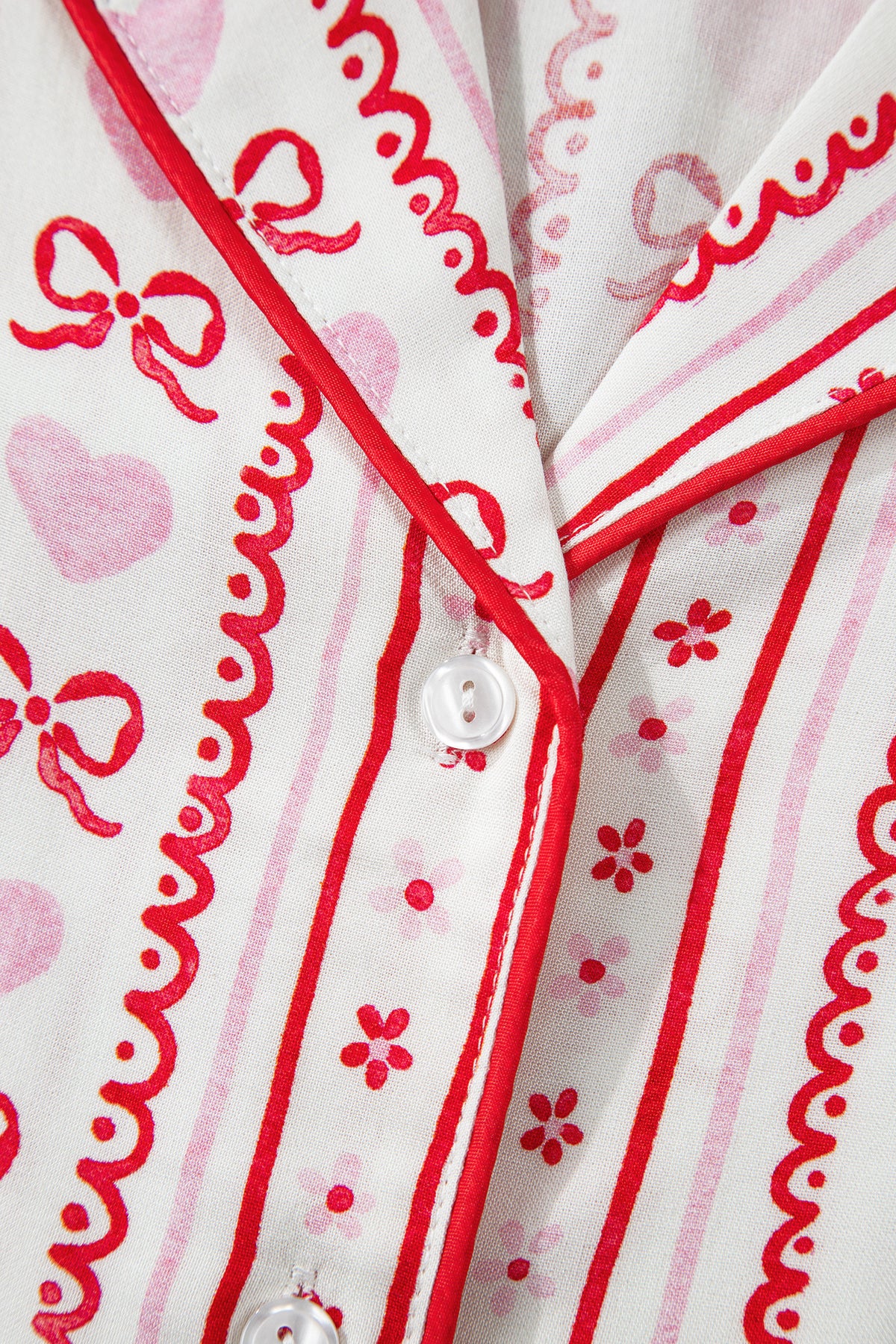 KaleaBoutique Stylish Cute Bow Heart Print Ribbon Decor Short 2pcs Pajama Set - KaleaBoutique.com