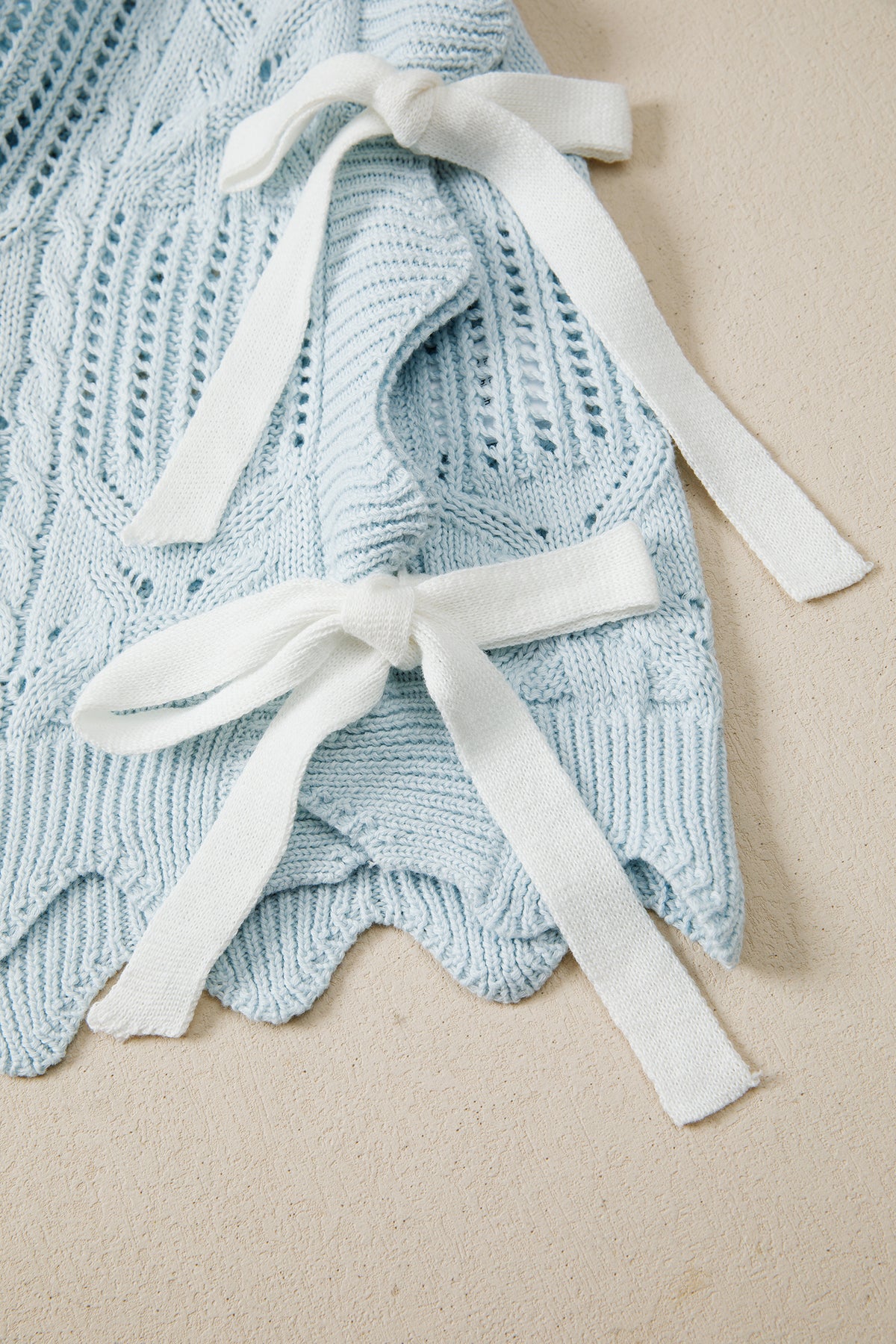 KaleaBoutique Stylish Pointelle Knit Patterned Scalloped Trim Short Sleeve Sweater - KaleaBoutique.com